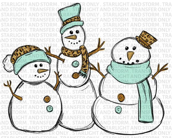 Winter Snowman Trio in Leopard
