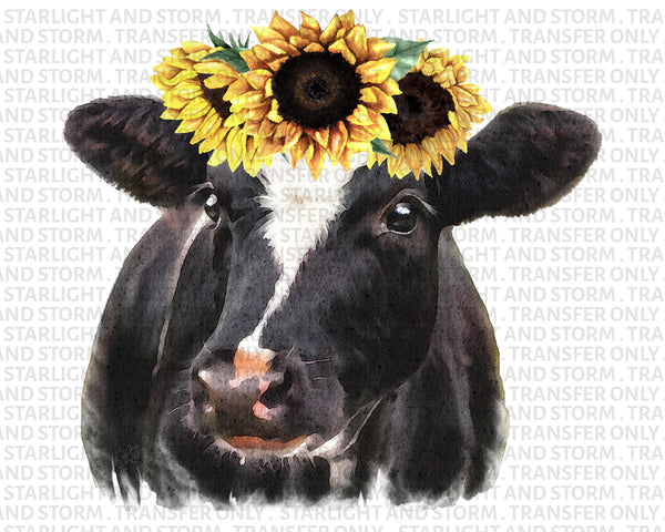 Sunflower Cow Watercolor Farm Life