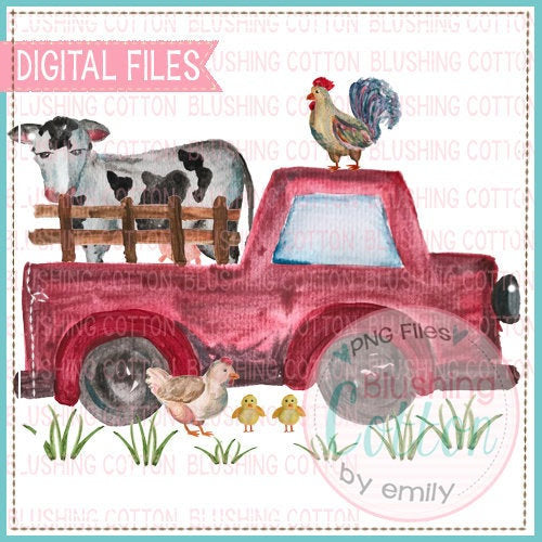 Farm Scene Truck Cow Chicken Print